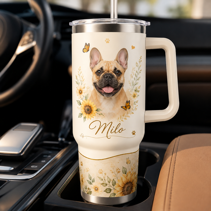 Custom Photo Dog Flower 40oz Tumbler | Gift For Dog Lovers | Pet Lover Gifts