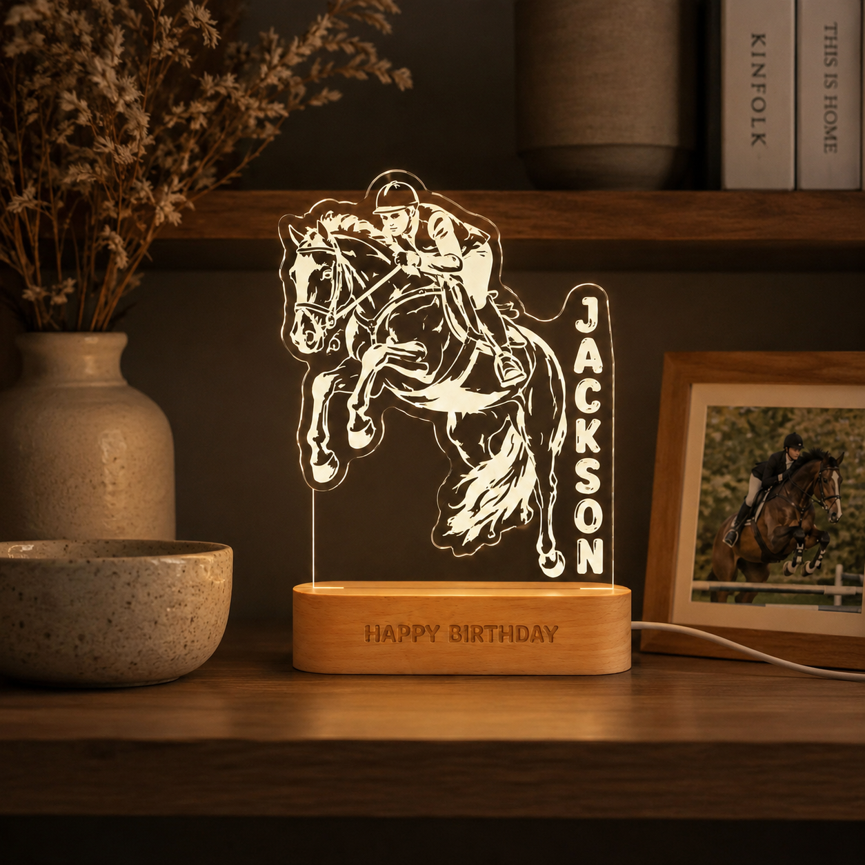 Custom Photo Horse Wooden Led Light | Personalized Horse Photo Wooden Led Light | Gift For Horse Lovers TOM99