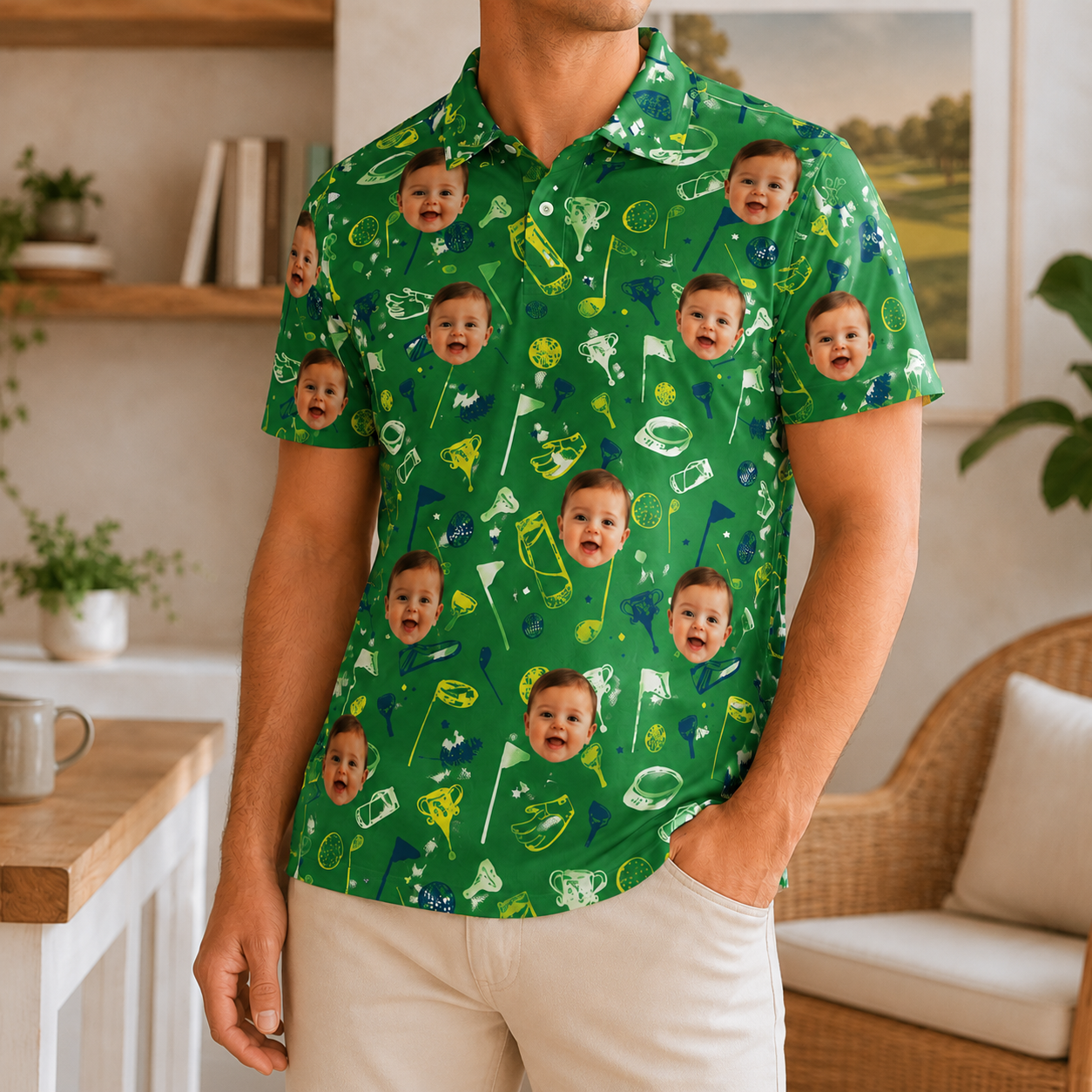 Custom Photo Dad & Baby Polo Shirt, Personalized Polo Shirt For Husband Dad Grandfather