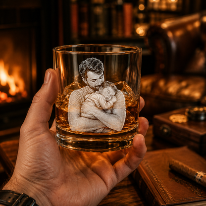 Custom Photo Dad & Baby Whiskey Glass | Photo Dad Portrait Gift | Father's Day Gifs | Gift For Father TOM99