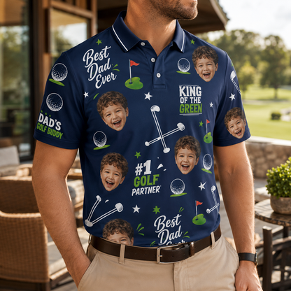 Custom Photo Dad King Of The Green Polo Shirt, Personalized Polo Shirt For Husband Dad Grandfather TOM99