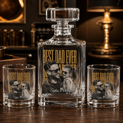 Custom Photo Best Dad Ever Whiskey Decanter Set | Personalized Gift For Dad | Father's Day Gifts