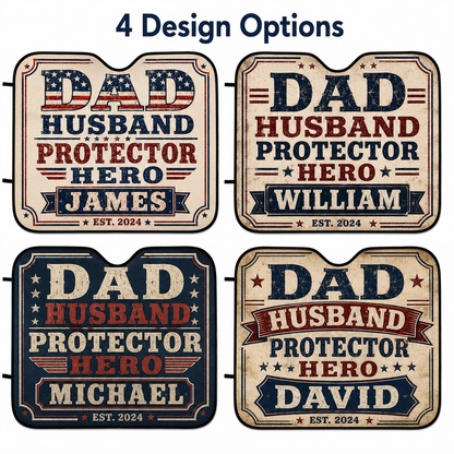 Personalized Dad Hero Car Windshield Sun Shade, Custom Car Sun Shade for Dad, Gift For Dad TOM99