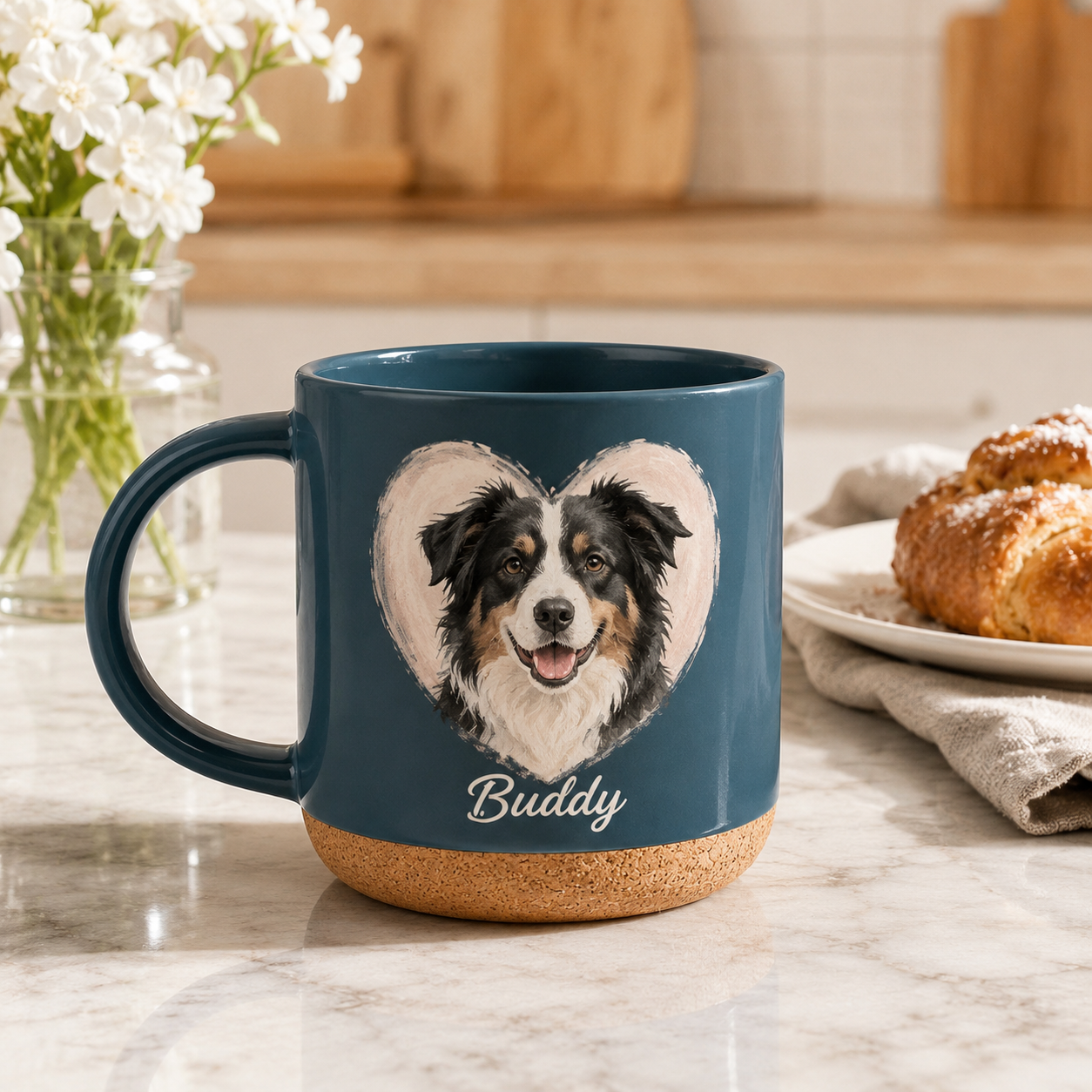 Custom Photo Love Dog 12oz Cork Mug | Gift For Dog Lovers | Pet Lover Gifts TOM99