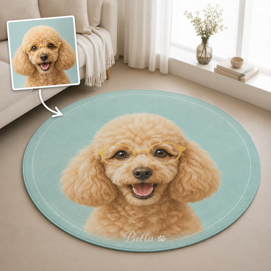 Custom Photo Watercolor Dog Round Carpet | Photo Pet Round Rug | Gift For Dog Lovers