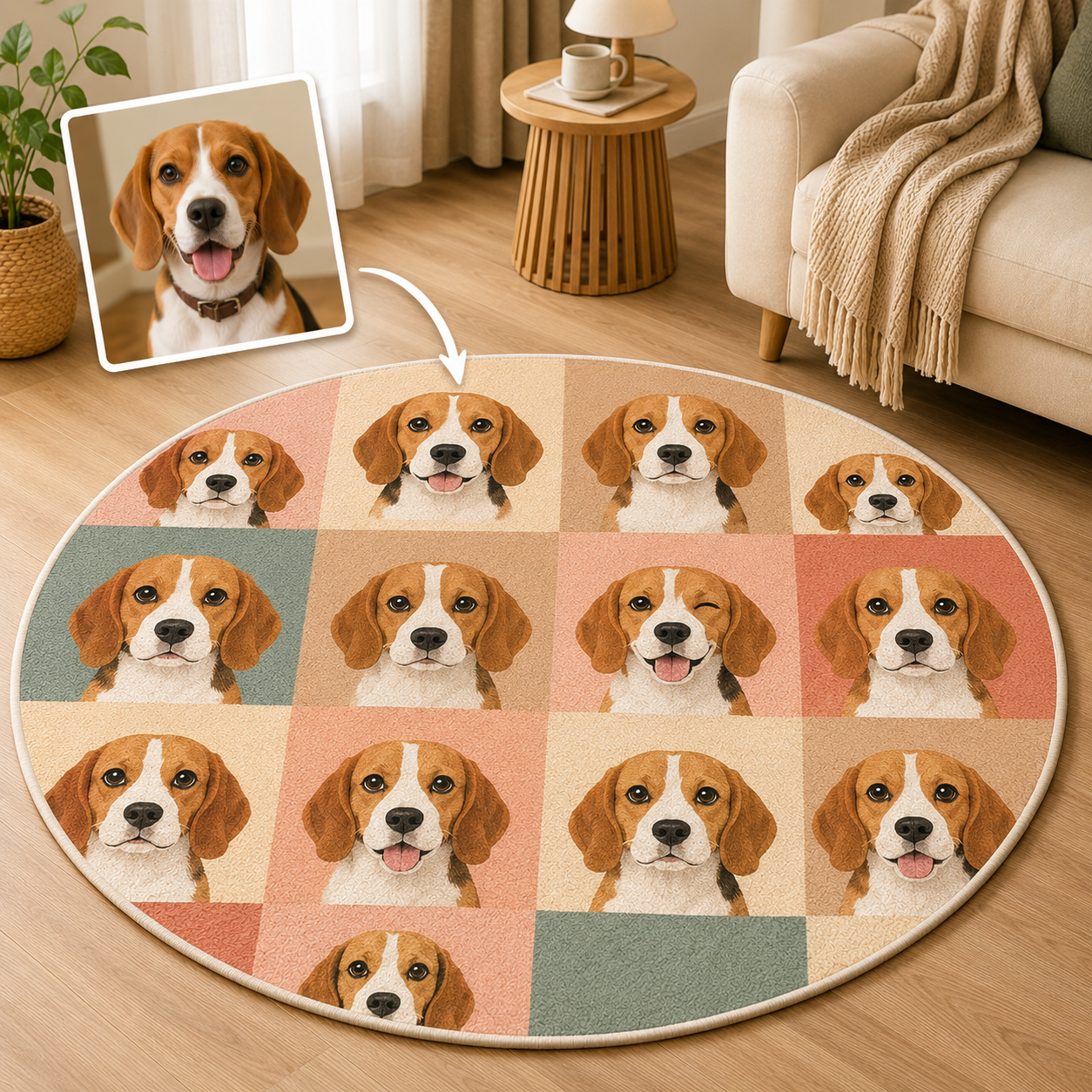 Custom Photo Dog Round Carpet | Photo Pet Round Rug | Gift For Dog Lovers