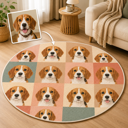 Custom Photo Dog Round Carpet | Photo Pet Round Rug | Gift For Dog Lovers