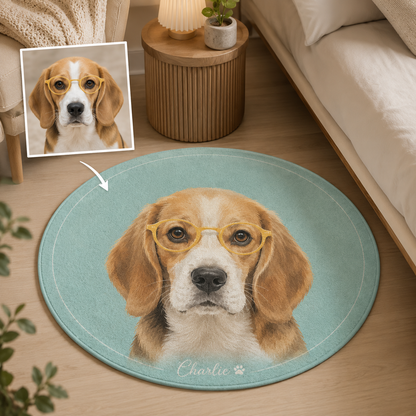 Custom Photo Watercolor Dog Round Carpet | Photo Pet Round Rug | Gift For Dog Lovers