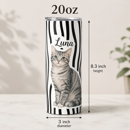 Personalized Photo Luna Cat Mom 20oz Skinny Tumbler – Custom Cat Photo Skinny Tumbler for Woman and Cat Owners TOM99