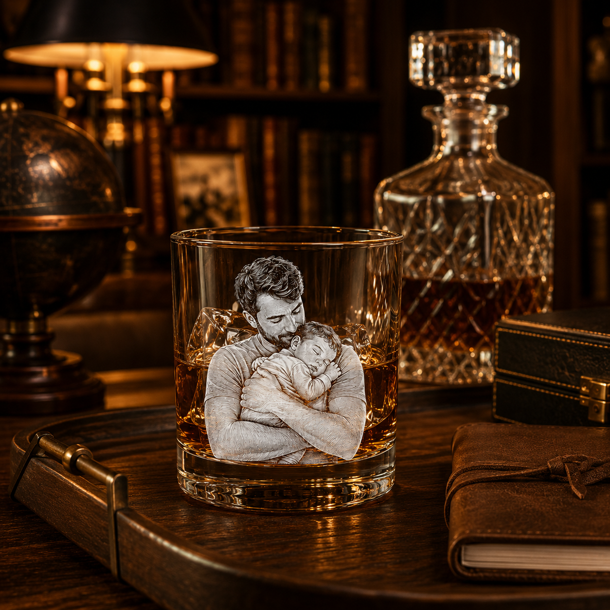 Custom Photo Dad & Baby Whiskey Glass | Photo Dad Portrait Gift | Father's Day Gifs | Gift For Father TOM99