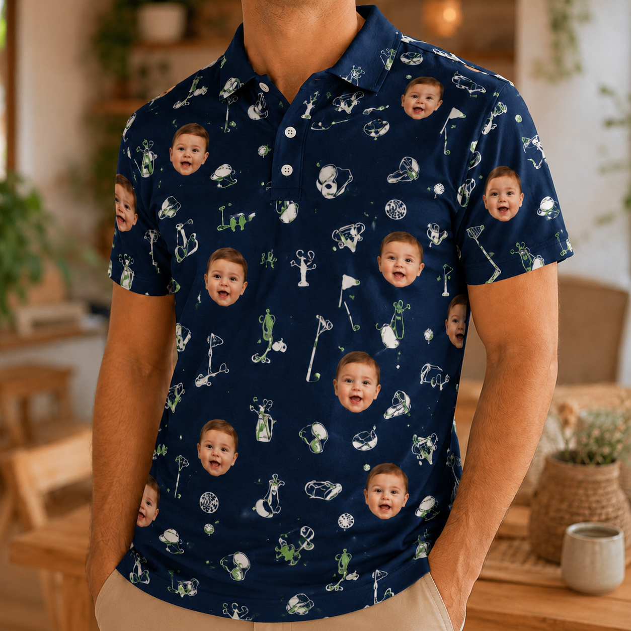 Custom Photo Dad & Baby Polo Shirt, Personalized Polo Shirt For Husband Dad Grandfather