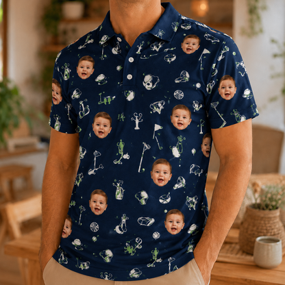 Custom Photo Dad & Baby Polo Shirt, Personalized Polo Shirt For Husband Dad Grandfather