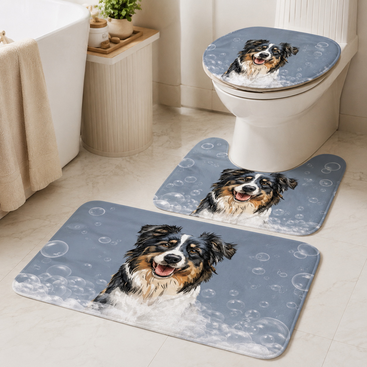 Custom Photo Dog 3pcs Bathroom Rug Set | Gift For Dog Lovers | Pet Photo Gifts