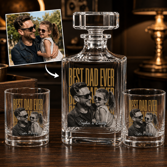 Custom Photo Best Dad Ever Whiskey Decanter Set | Personalized Gift For Dad | Father's Day Gifts