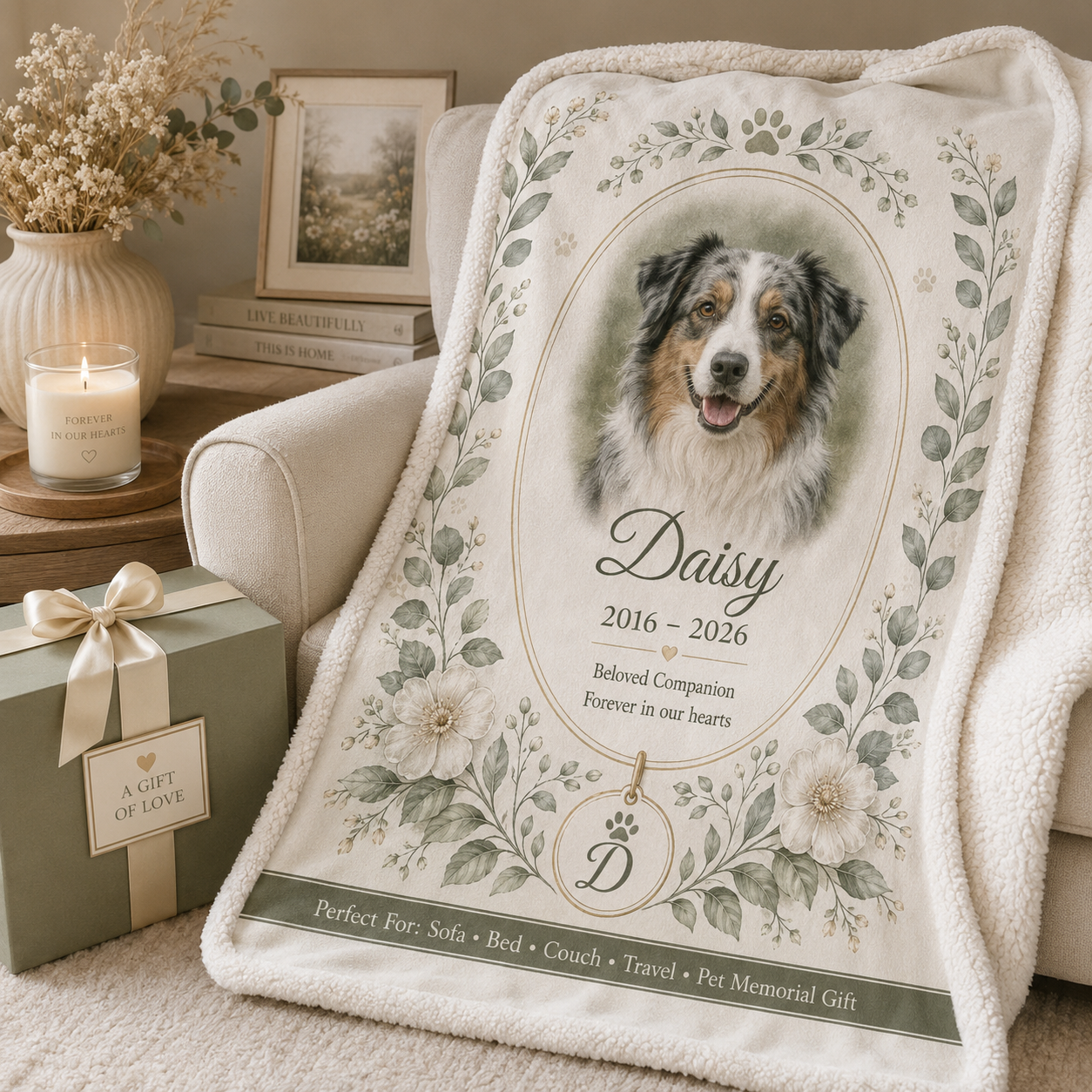 Custom Photo Dog Memorial Blanket | Personalized Dog Lovers Gifts | Gift For Dog Lovers TOM99
