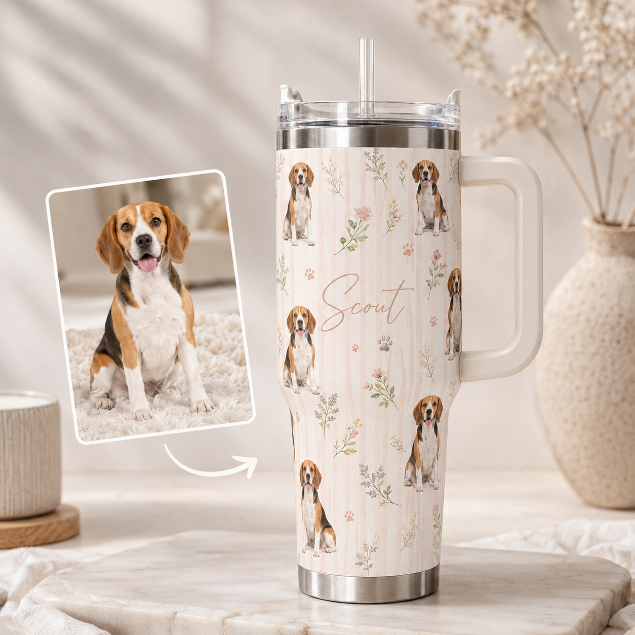 Custom Photo Dog 40oz Tumbler | Gift For Dog Lovers | Pet Lover Gifts