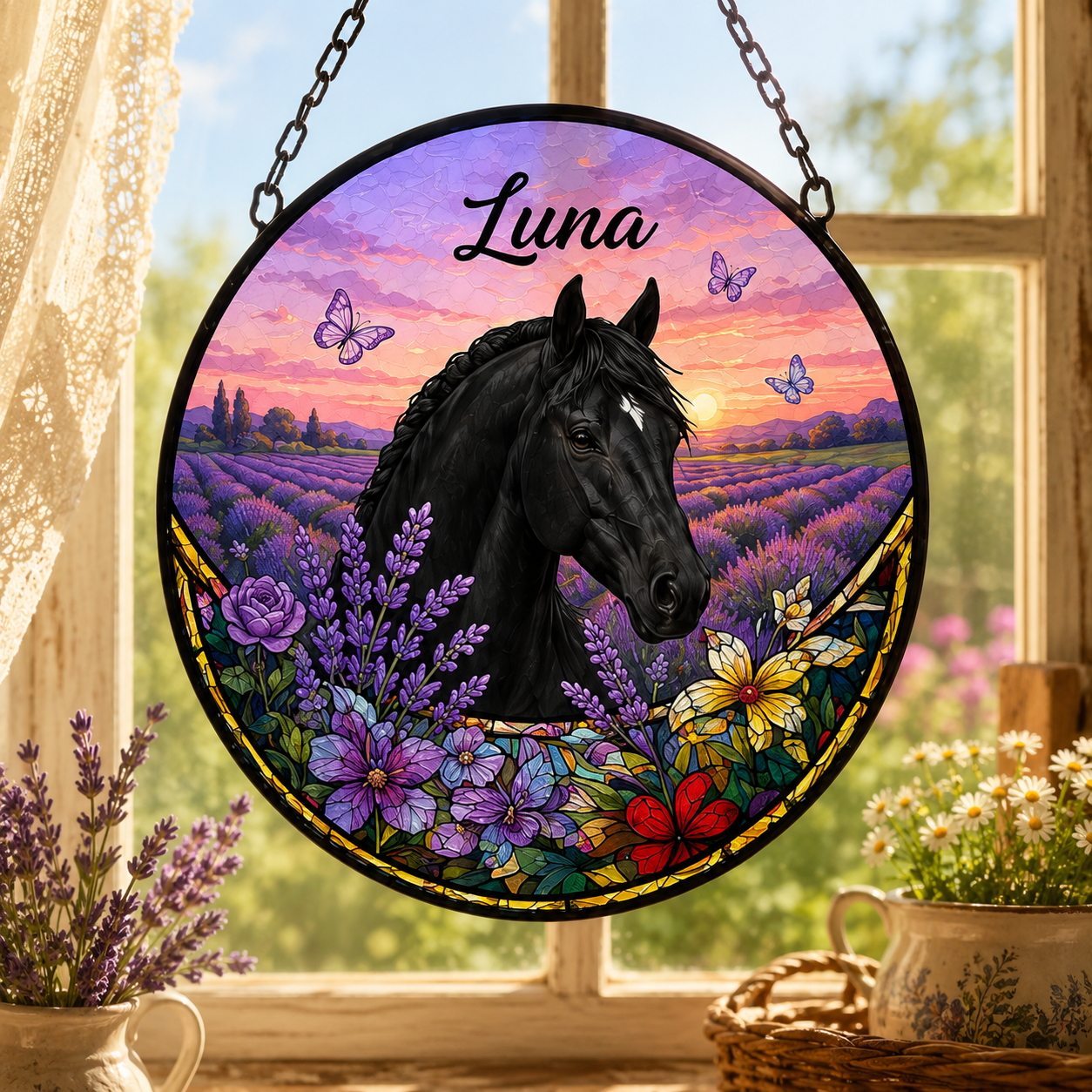 Custom Photo Horse Stained Glass Suncatcher – Personalized Horse Lover Gifts | Gift For Horse Lover TOM99