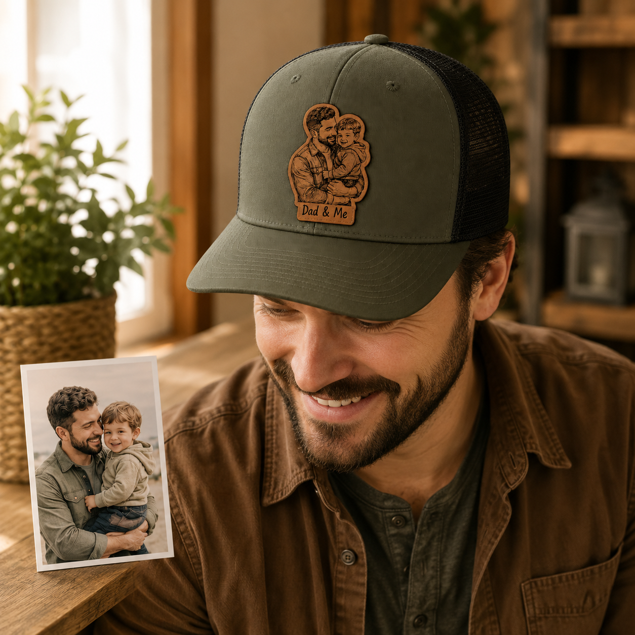 Personalized Dad & Me Trucker Hat | Custom Dad Photo Hat | Father's Day Gift | Gift For Dad | Dad Gifts TOM99