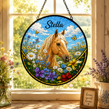 Custom Photo Horse Stained Glass Suncatcher – Personalized Horse Lover Gifts | Gift For Horse Lover TOM99
