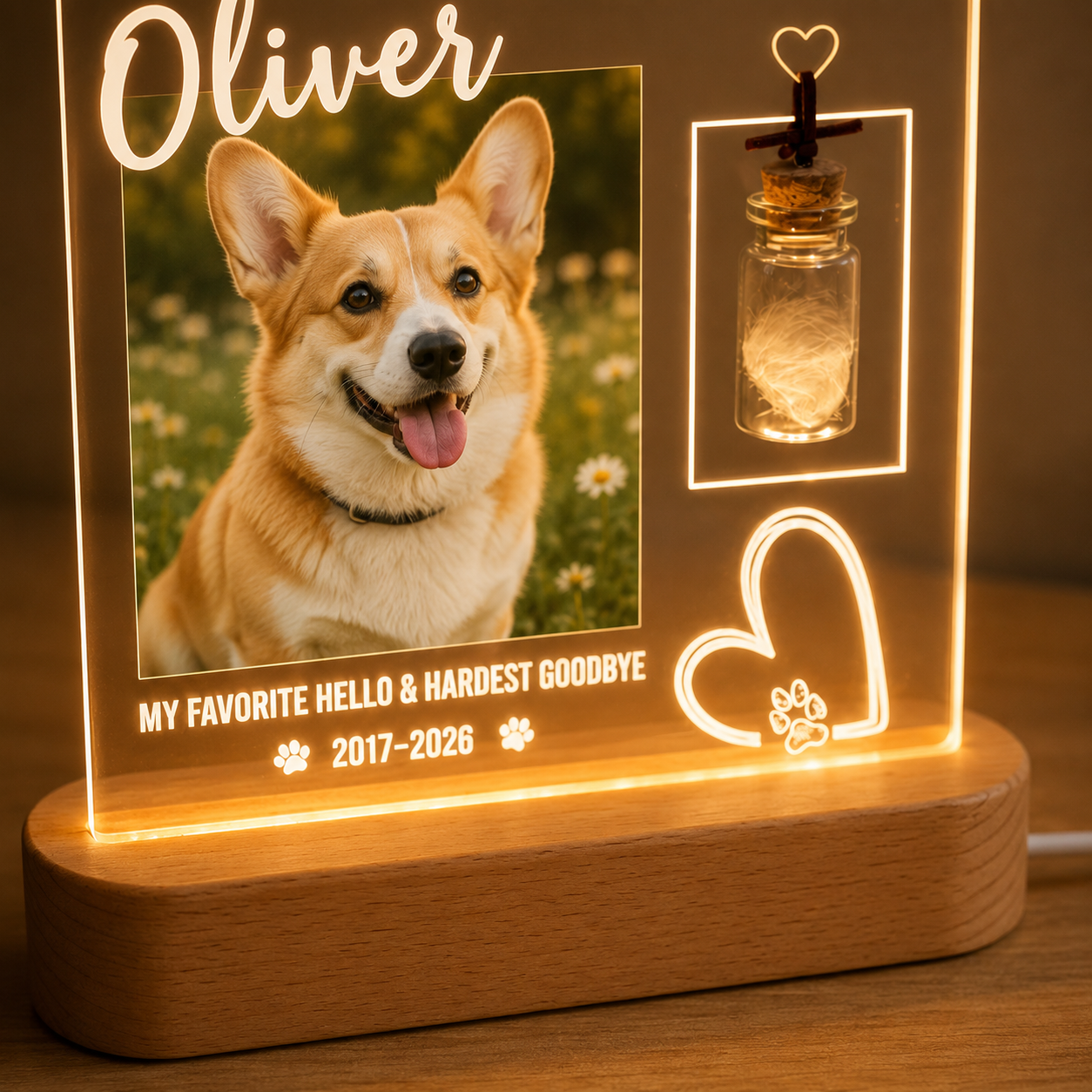 Custom Photo Dog Hardest Goodbye Wooden LED Light | Personalized Dog Photo LED Night Light | Pet Loss Sympathy Gift TOM99