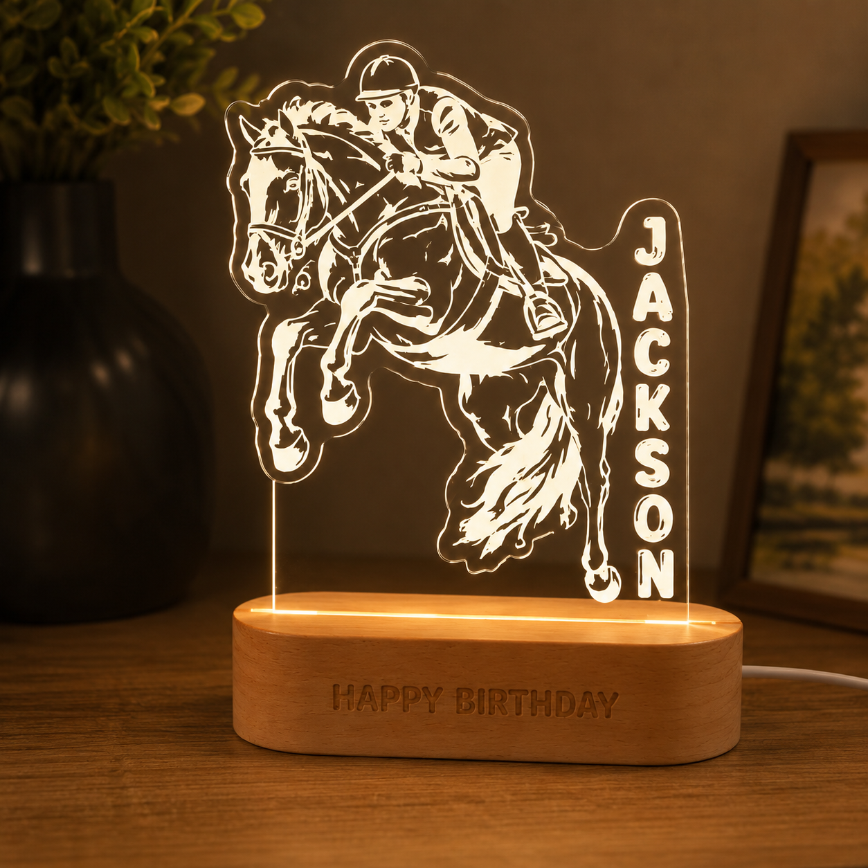 Custom Photo Horse Wooden Led Light | Personalized Horse Photo Wooden Led Light | Gift For Horse Lovers TOM99