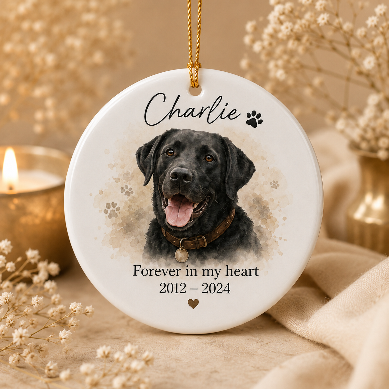 Custom Photo Dog On Our Heart Memorial Ceramic Ornament | Personalized Dog Lovers Gifts | Gift For Dog Lovers TOM99