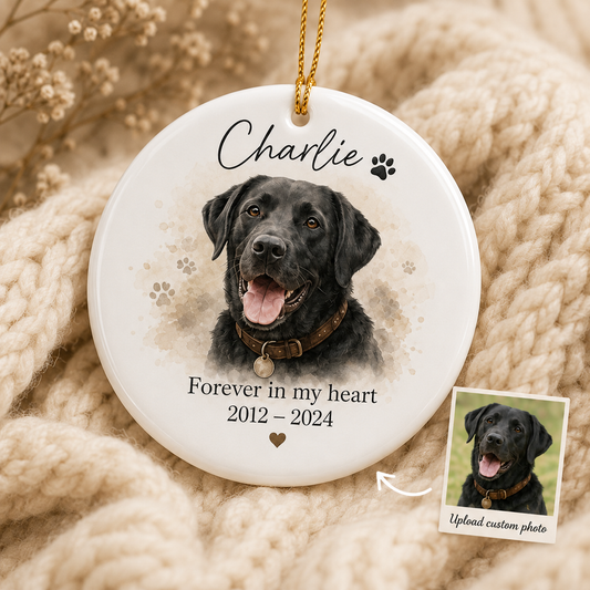 Custom Photo Dog On Our Heart Memorial Ceramic Ornament | Personalized Dog Lovers Gifts | Gift For Dog Lovers TOM99