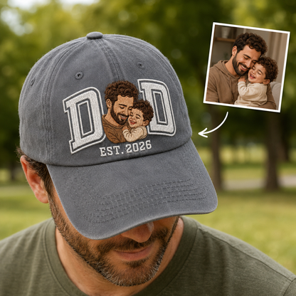 Custom Photo Dad Love Embroidered Hat, Personalized Cap, Custom Portrait Dad Hat, Father’s Day Gift TOM99