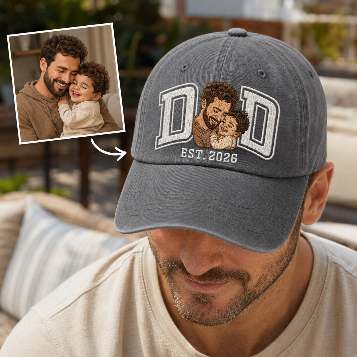 Custom Photo Dad Love Embroidered Hat, Personalized Cap, Custom Portrait Dad Hat, Father’s Day Gift TOM99