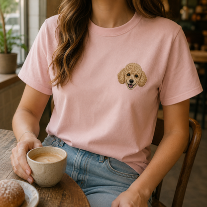Personalized Pet Portrait Embroidered Tee, Custom Dog Photo Shirt, Gift For Dog Mom Dad THUC99