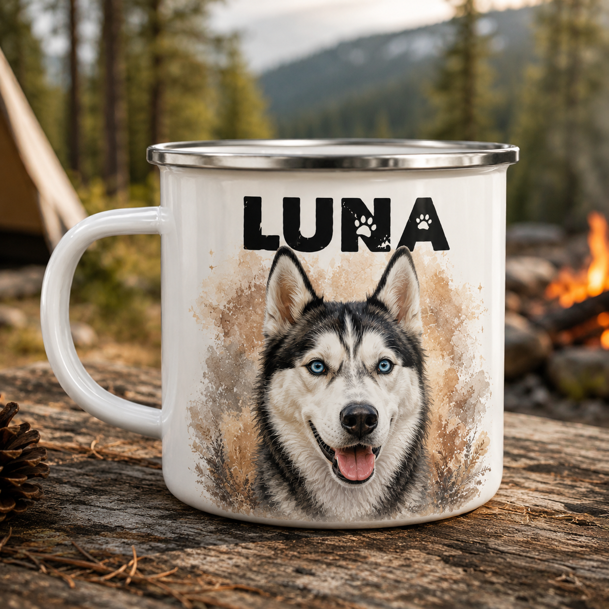 Custom Photo Vintage Dog Camping Mug | Gift For Dog Lovers Pa99