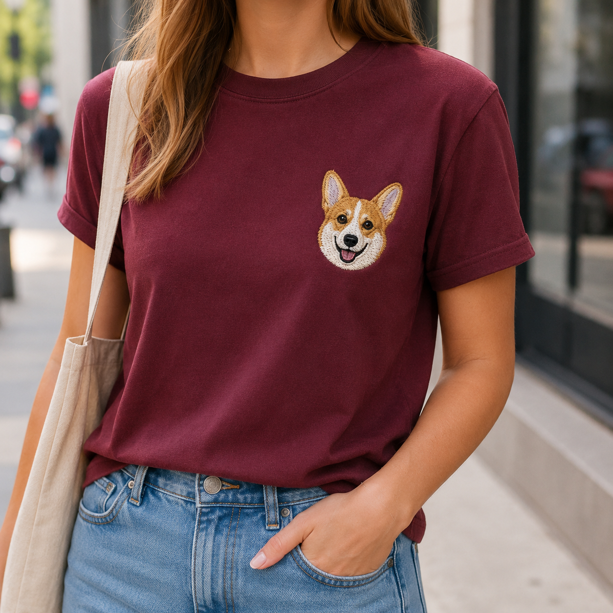 Custom Photo Dog Embroidered Shirt, Personalized Pet Portrait T-Shirt, Gift For Dog Mom THUC99