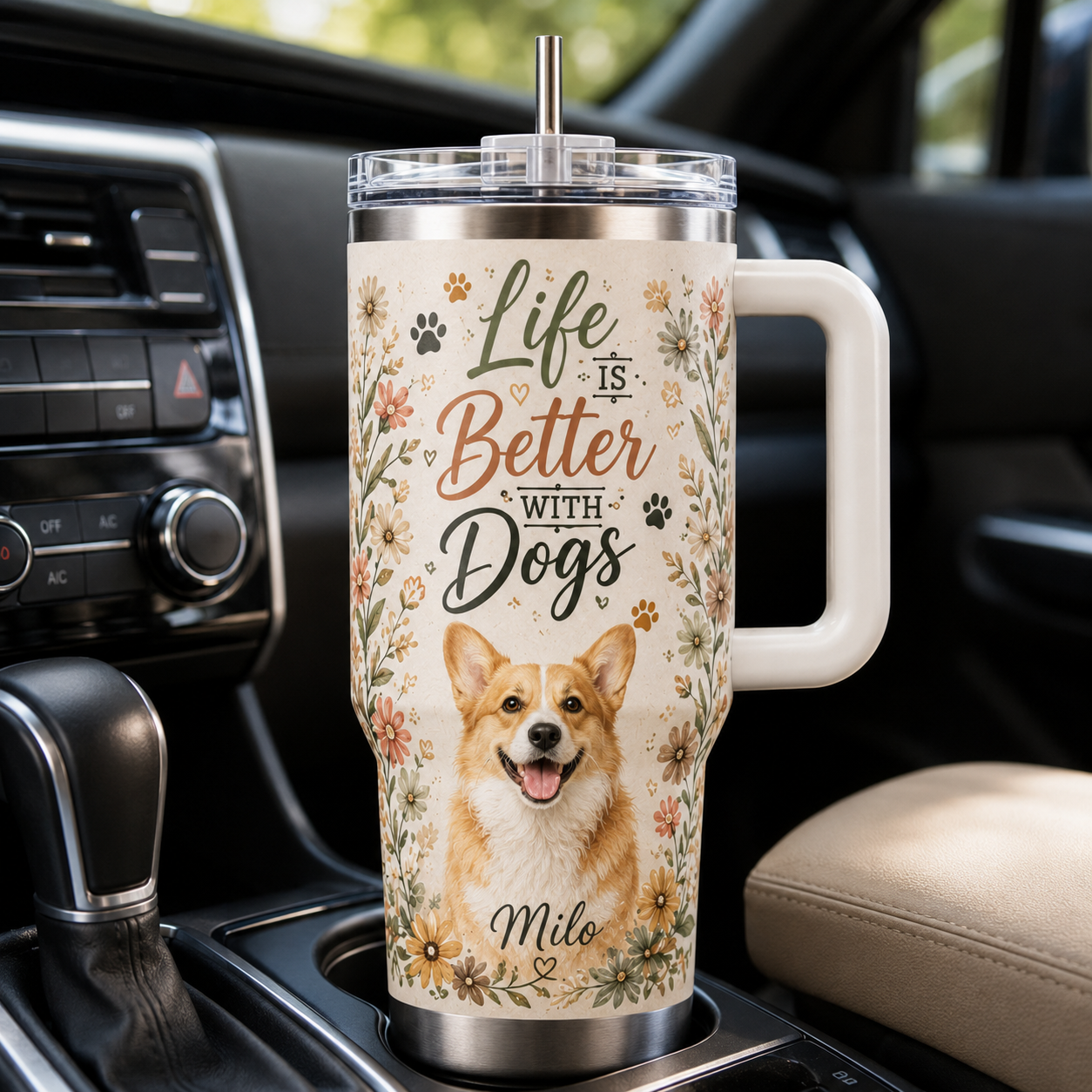Custom Photo Life Is Better With Dogs 40oz Tumbler | Gift For Dog Lovers | Pet Lover Gifts