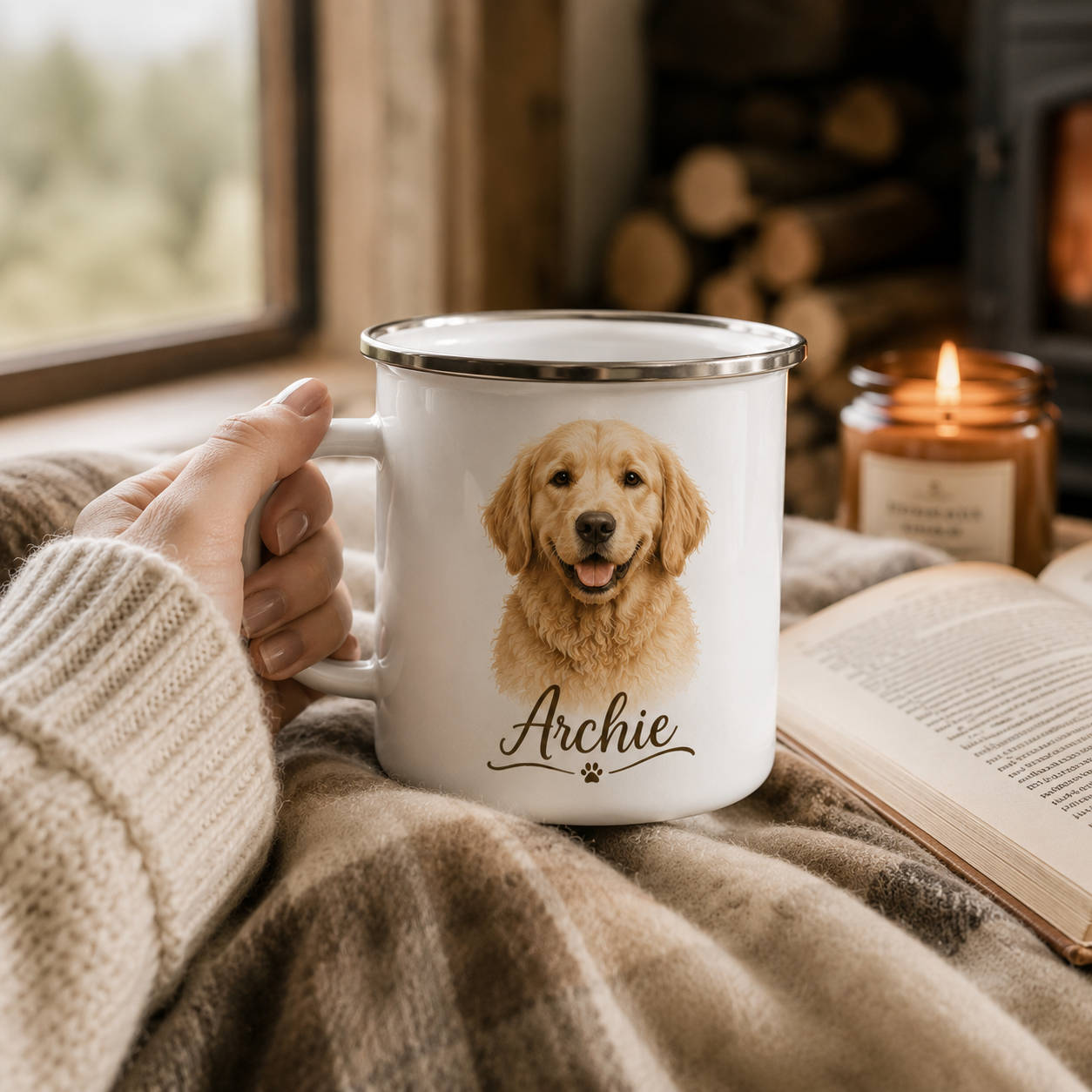 Custom Photo Dog Portrait Camping Mug | Gift For Dog Lovers Pa99