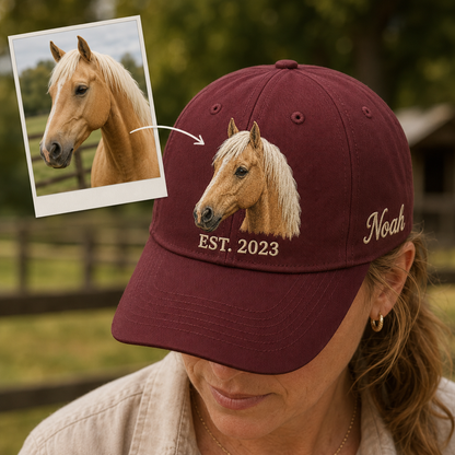 Custom Photo Horse Embroidered Hat  | Gift For Horse Lover Pa99