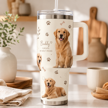 Custom Photo Dog Flower 40oz Tumbler | Gift For Dog Lovers | Pet Lover Gifts