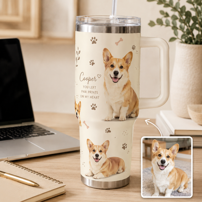 Custom Photo Dog Flower 40oz Tumbler | Gift For Dog Lovers | Pet Lover Gifts