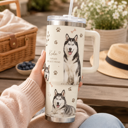 Custom Photo Dog Flower 40oz Tumbler | Gift For Dog Lovers | Pet Lover Gifts