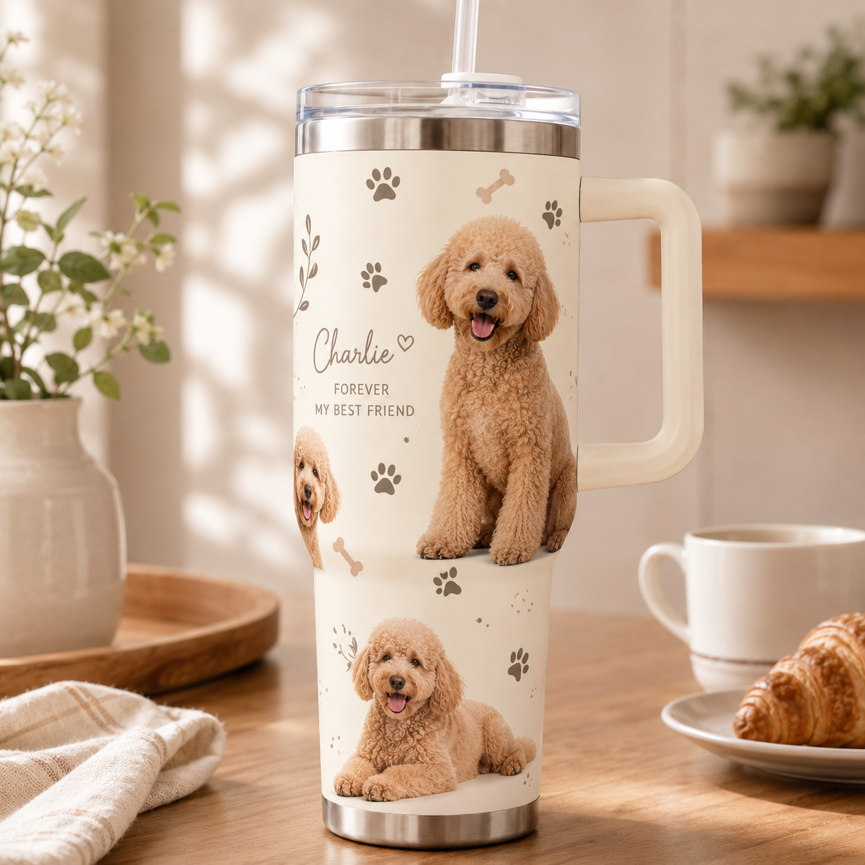 Custom Photo Dog Flower 40oz Tumbler | Gift For Dog Lovers | Pet Lover Gifts