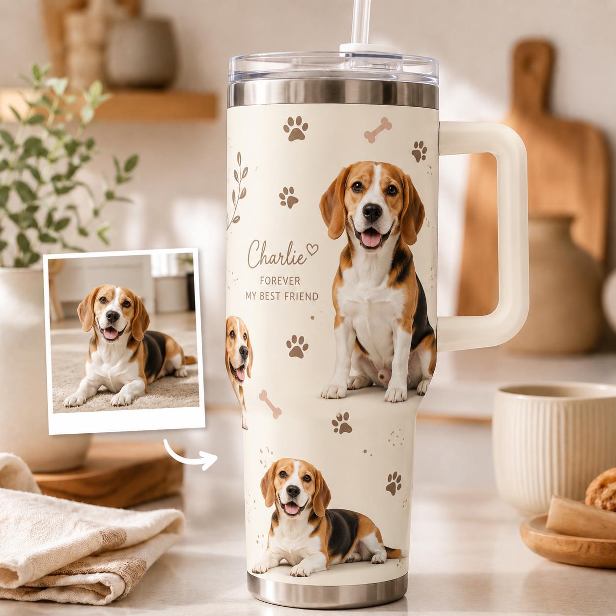 Custom Photo Dog Flower 40oz Tumbler | Gift For Dog Lovers | Pet Lover Gifts