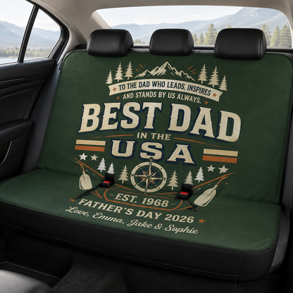 Personalized Best Dad USA Car Rear Seat Cover, Custom Back Seat Protector For Dad, Gift For Dad TOM99