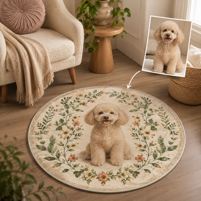 Custom Photo Dog Round Carpet | Photo Pet Round Rug | Gift For Dog Lovers