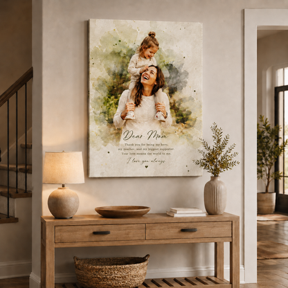 Custom Photo Dear Mom Watercolor Canvas Wall Art - Custom Gift For Mom TOM99
