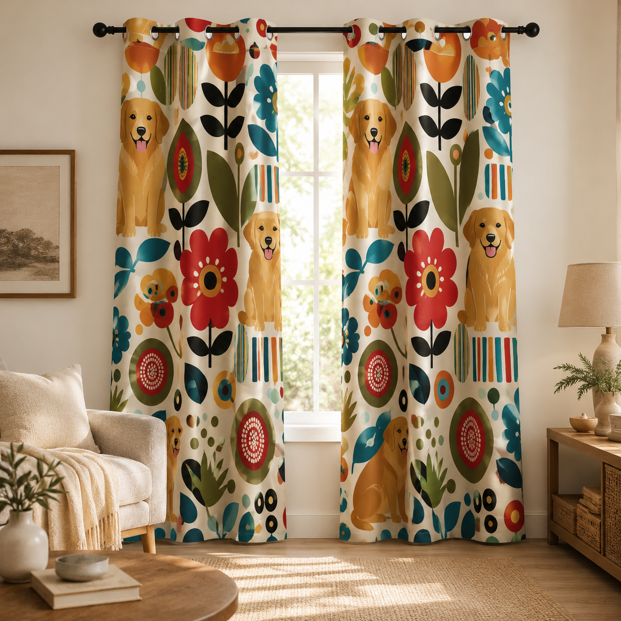 Custom Photo Floral Dog Window Curtain | Gift For Dog Lover