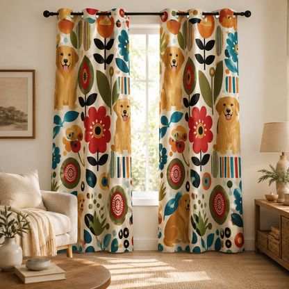 Custom Photo Floral Dog Window Curtain | Gift For Dog Lover
