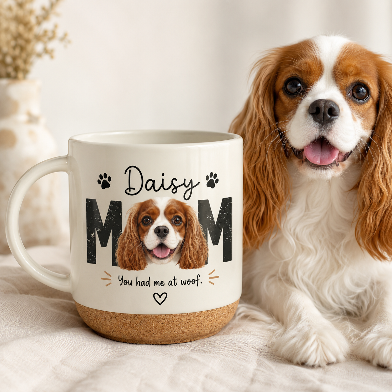 Custom Photo Dog Mom 12oz Cork Mug | Gift For Dog Lovers | Pet Lover Gifts TOM99