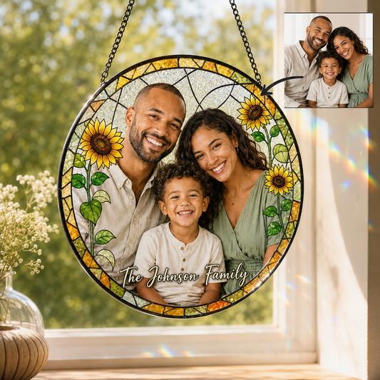 Custom Photo Dad's Family Stained Glass Suncatcher – Personalized Dad Gifts | Gift For Dad TOM99
