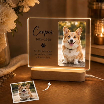 Custom Photo Dog Wooden LED Light | Personalized Dog Photo LED Night Light | Pet Loss Sympathy Gift TOM99