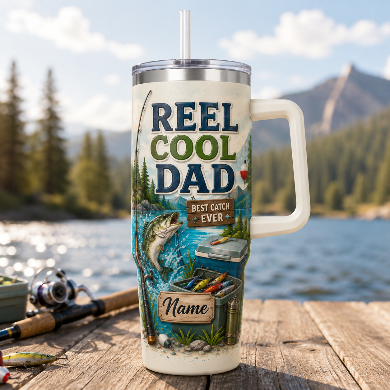 Custom Reel Cool Dad 40oz Tumbler, Personalized Dad Tumbler, Father’s Day Gift TOM99