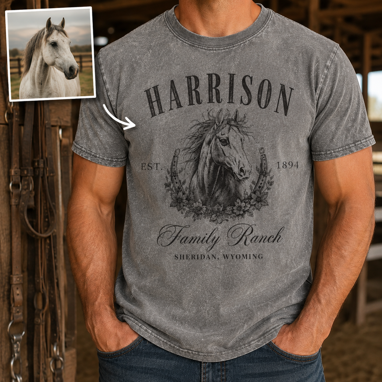 Custom Photo White Horse Wash T-Shirt | Personalized Horse Lover Shirt | Gift For Horse Lovers TOM99